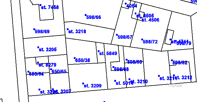 Parcela st. 5849 v KÚ Kolín, Katastrální mapa