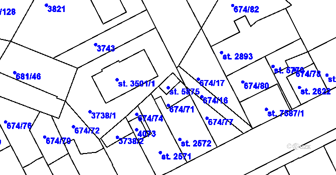 Parcela st. 5875 v KÚ Kolín, Katastrální mapa