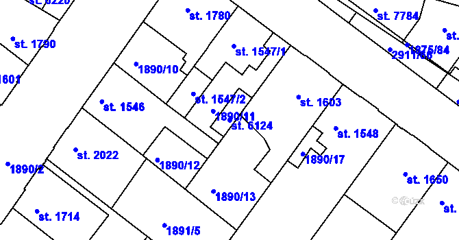 Parcela st. 6124 v KÚ Kolín, Katastrální mapa