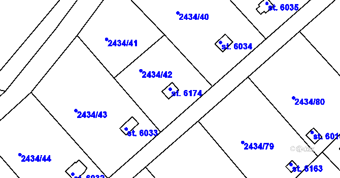 Parcela st. 6174 v KÚ Kolín, Katastrální mapa