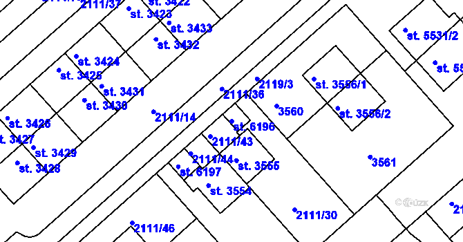 Parcela st. 6196 v KÚ Kolín, Katastrální mapa