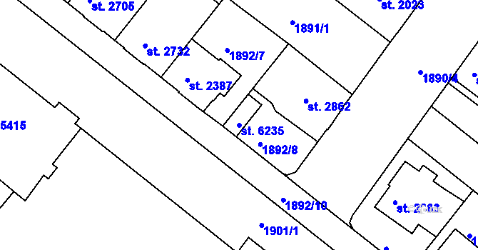 Parcela st. 6235 v KÚ Kolín, Katastrální mapa