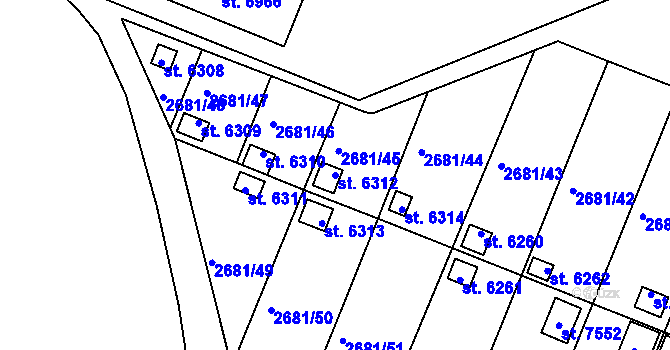 Parcela st. 6312 v KÚ Kolín, Katastrální mapa