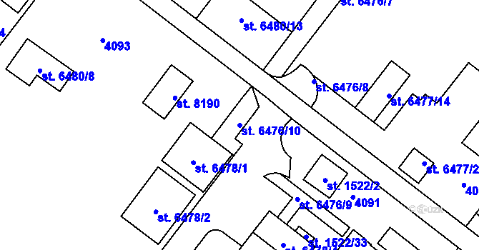 Parcela st. 6476/10 v KÚ Kolín, Katastrální mapa