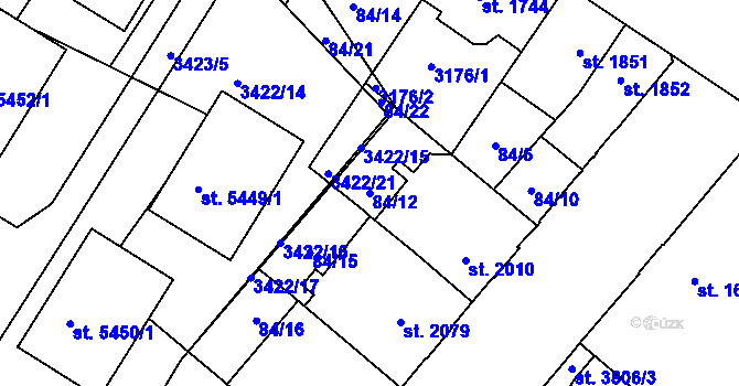 Parcela st. 84/12 v KÚ Kolín, Katastrální mapa