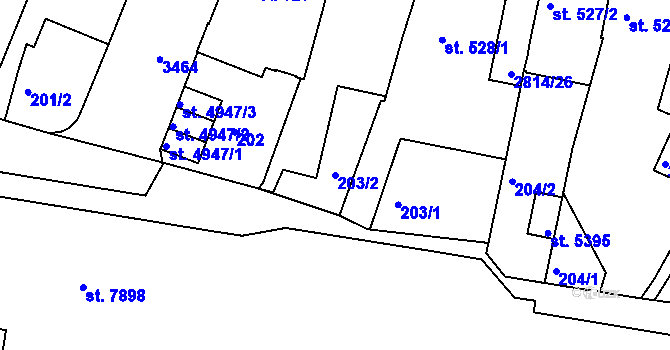 Parcela st. 203/2 v KÚ Kolín, Katastrální mapa