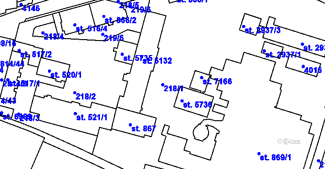 Parcela st. 218/1 v KÚ Kolín, Katastrální mapa
