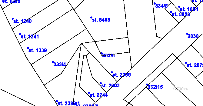 Parcela st. 333/6 v KÚ Kolín, Katastrální mapa