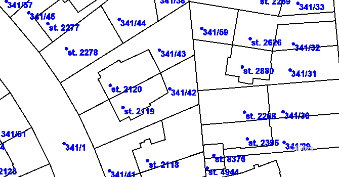 Parcela st. 341/42 v KÚ Kolín, Katastrální mapa