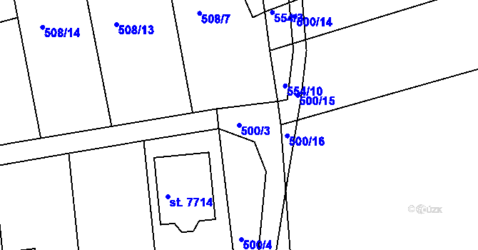 Parcela st. 500/3 v KÚ Kolín, Katastrální mapa