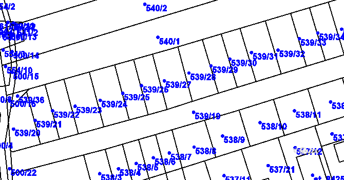 Parcela st. 539 v KÚ Kolín, Katastrální mapa