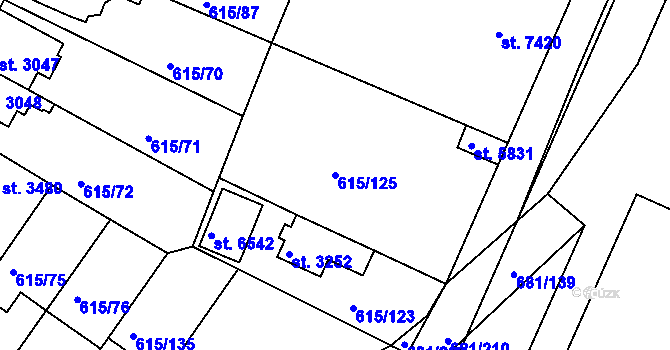 Parcela st. 615/125 v KÚ Kolín, Katastrální mapa