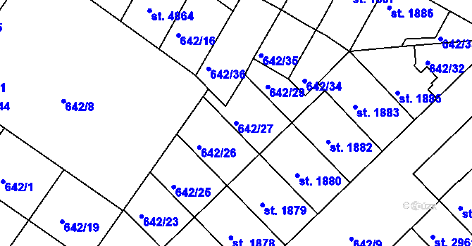 Parcela st. 642/27 v KÚ Kolín, Katastrální mapa