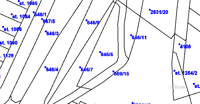 Parcela st. 646/5 v KÚ Kolín, Katastrální mapa