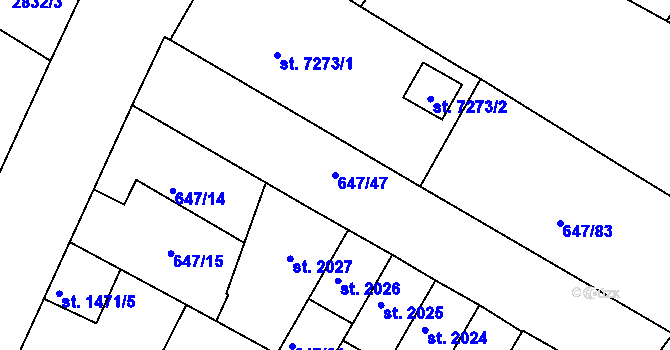 Parcela st. 647/47 v KÚ Kolín, Katastrální mapa