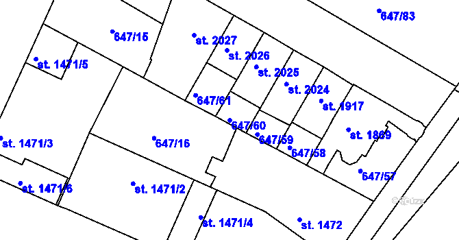 Parcela st. 647/60 v KÚ Kolín, Katastrální mapa