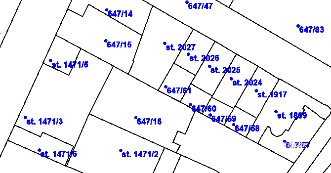 Parcela st. 647/61 v KÚ Kolín, Katastrální mapa