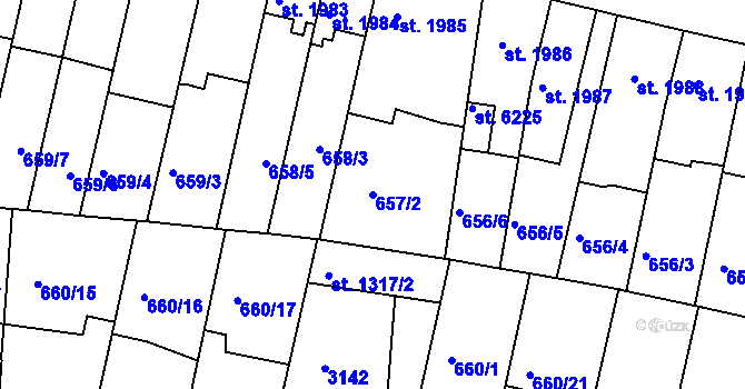 Parcela st. 657/2 v KÚ Kolín, Katastrální mapa