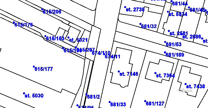 Parcela st. 674/11 v KÚ Kolín, Katastrální mapa