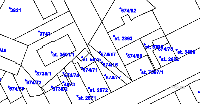 Parcela st. 674/17 v KÚ Kolín, Katastrální mapa