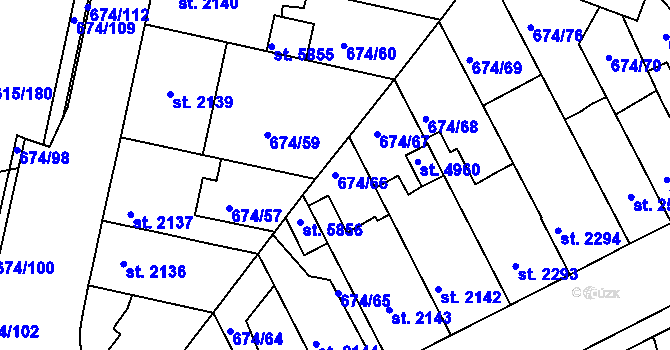Parcela st. 674/66 v KÚ Kolín, Katastrální mapa