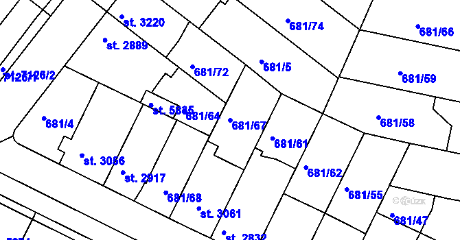 Parcela st. 681/67 v KÚ Kolín, Katastrální mapa