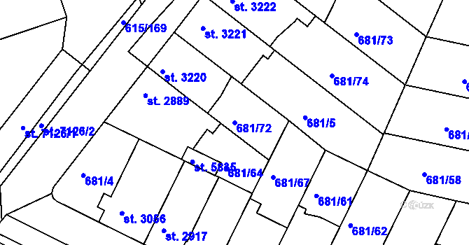 Parcela st. 681/72 v KÚ Kolín, Katastrální mapa