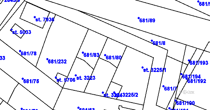 Parcela st. 681/80 v KÚ Kolín, Katastrální mapa