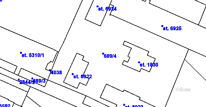 Parcela st. 689/4 v KÚ Kolín, Katastrální mapa