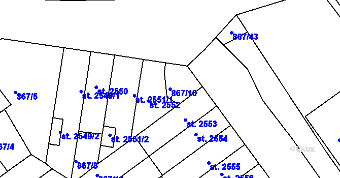 Parcela st. 867/10 v KÚ Kolín, Katastrální mapa