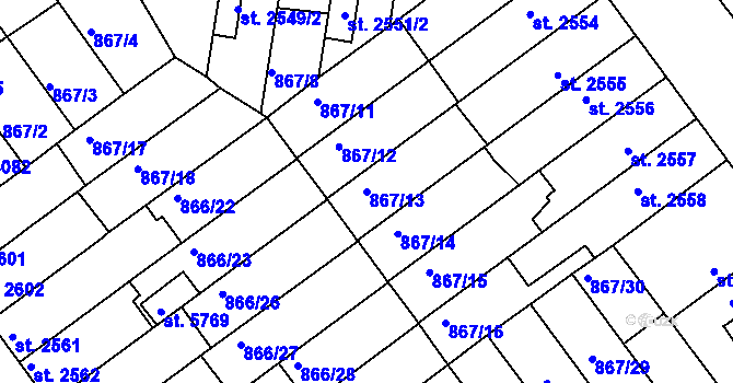 Parcela st. 867/13 v KÚ Kolín, Katastrální mapa