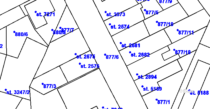 Parcela st. 877/6 v KÚ Kolín, Katastrální mapa