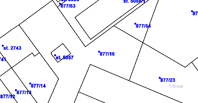 Parcela st. 877/16 v KÚ Kolín, Katastrální mapa