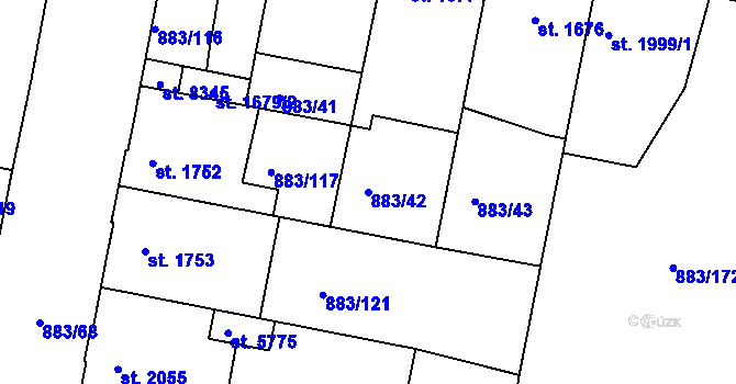 Parcela st. 883/42 v KÚ Kolín, Katastrální mapa