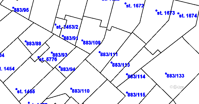Parcela st. 883/111 v KÚ Kolín, Katastrální mapa