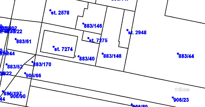 Parcela st. 883/148 v KÚ Kolín, Katastrální mapa