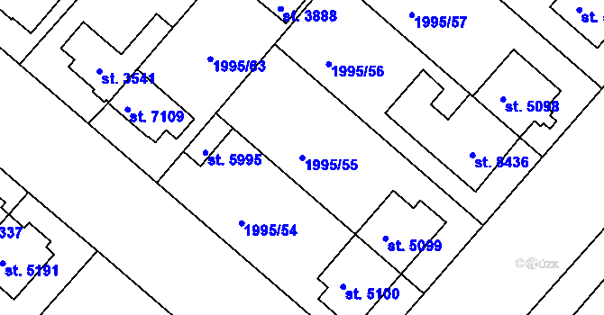 Parcela st. 1995/55 v KÚ Kolín, Katastrální mapa