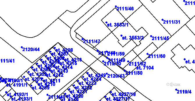 Parcela st. 2111/48 v KÚ Kolín, Katastrální mapa