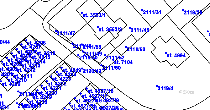Parcela st. 2111/52 v KÚ Kolín, Katastrální mapa