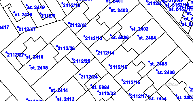 Parcela st. 2112/14 v KÚ Kolín, Katastrální mapa
