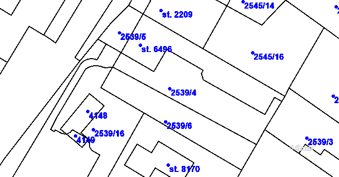 Parcela st. 2539/4 v KÚ Kolín, Katastrální mapa