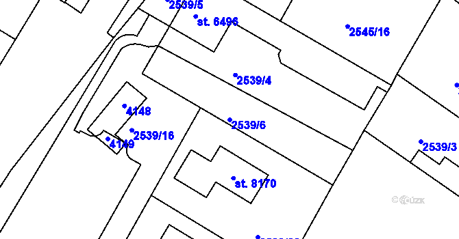 Parcela st. 2539/6 v KÚ Kolín, Katastrální mapa
