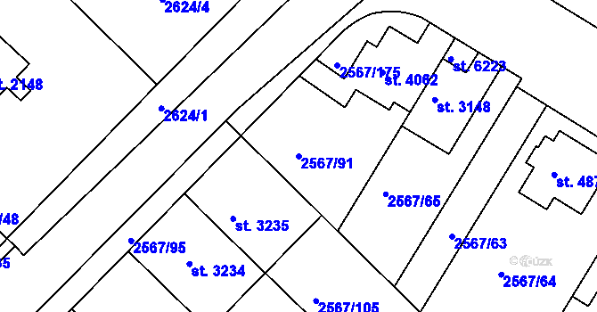 Parcela st. 2567/91 v KÚ Kolín, Katastrální mapa