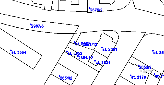Parcela st. 2651/13 v KÚ Kolín, Katastrální mapa