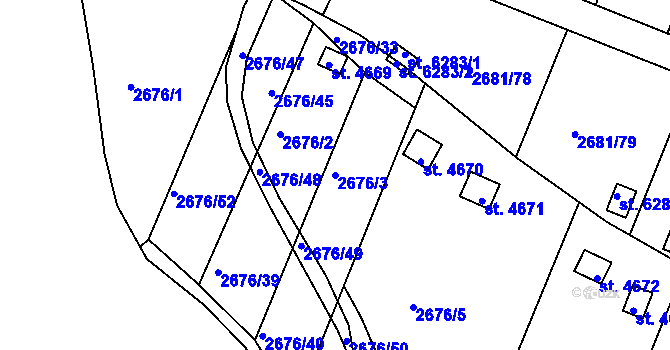Parcela st. 2676/3 v KÚ Kolín, Katastrální mapa