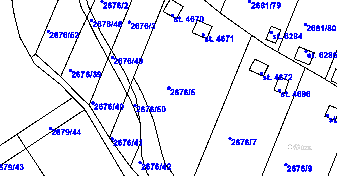 Parcela st. 2676/5 v KÚ Kolín, Katastrální mapa