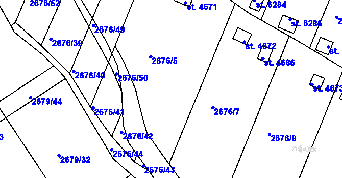 Parcela st. 2676/6 v KÚ Kolín, Katastrální mapa