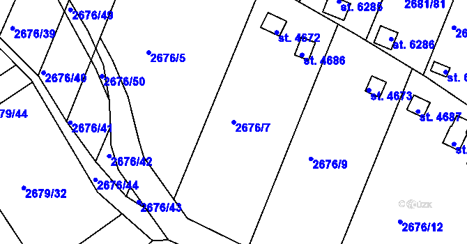 Parcela st. 2676/7 v KÚ Kolín, Katastrální mapa