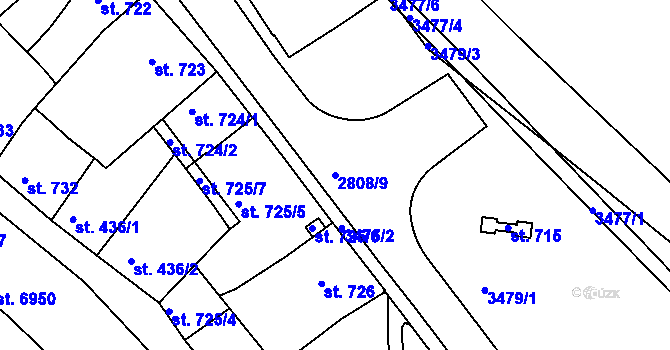 Parcela st. 2808/9 v KÚ Kolín, Katastrální mapa