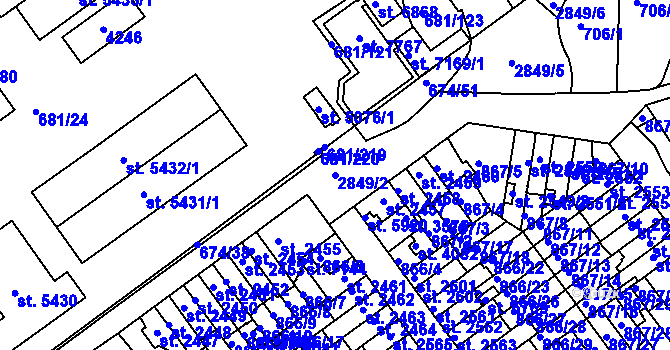 Parcela st. 2849/2 v KÚ Kolín, Katastrální mapa